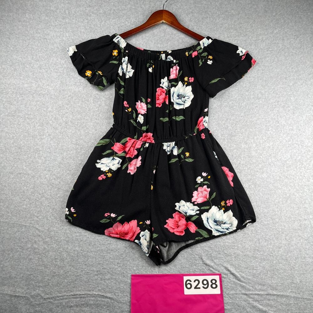 Old Navy Off Shoulder Short Romper Shorts Womens Small Black Pink Floral Print